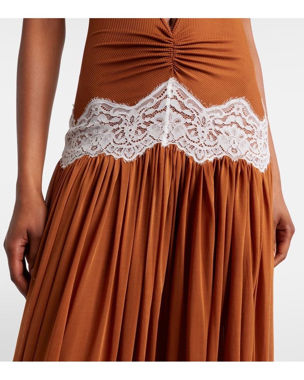 Christopher Esber Brown Cutout Lace-Trimmed Gown