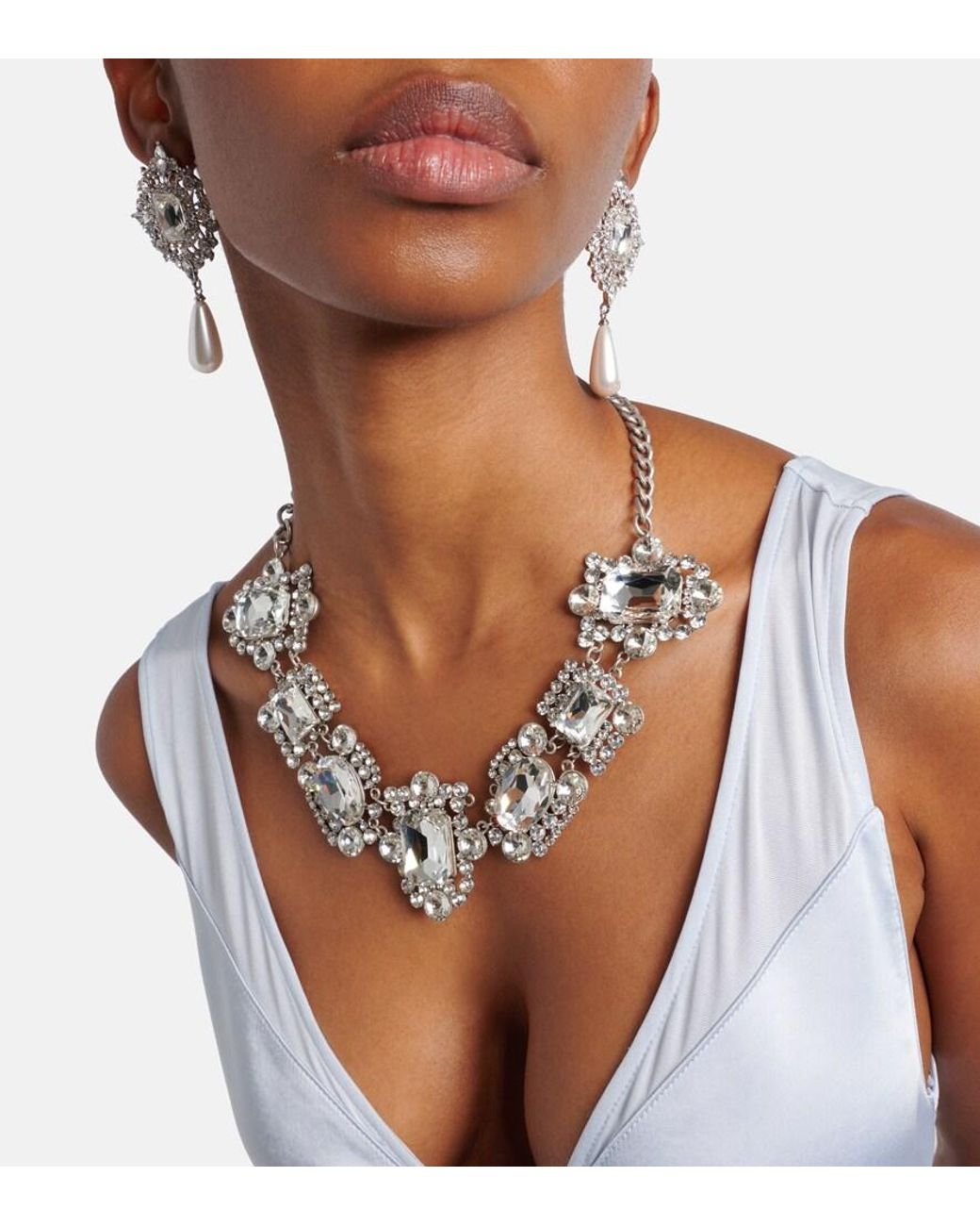 Self-Portrait White Crystal-Embellished Necklace
