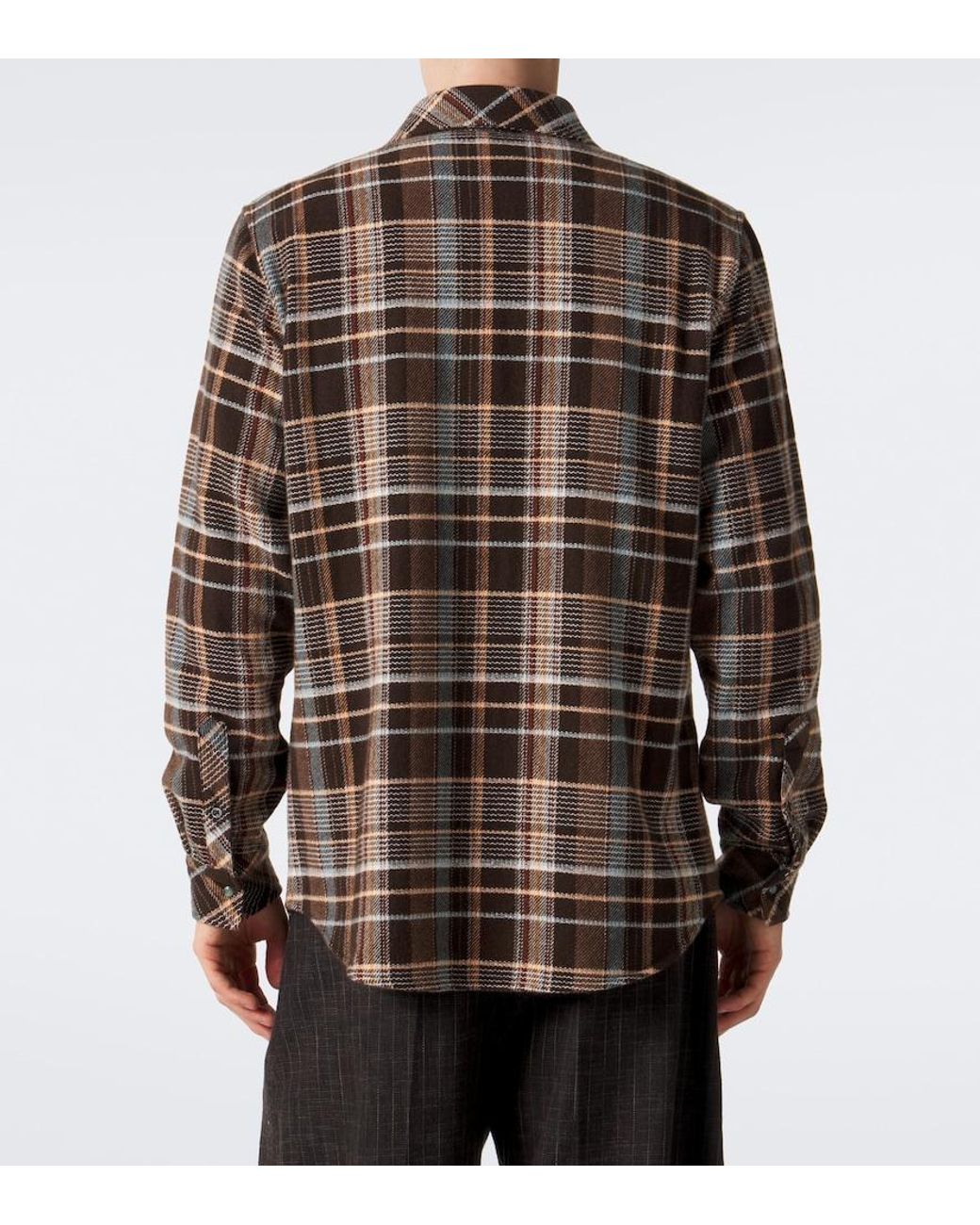 God's True Cashmere Brown Wilderness Plaid Cashmere Shirt With Emeralds for men
