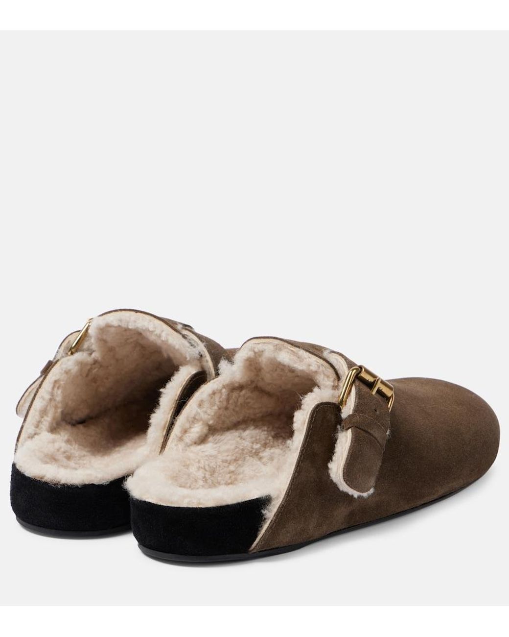 Isabel Marant Brown Mirvin Shearling-Lined Suede Clogs
