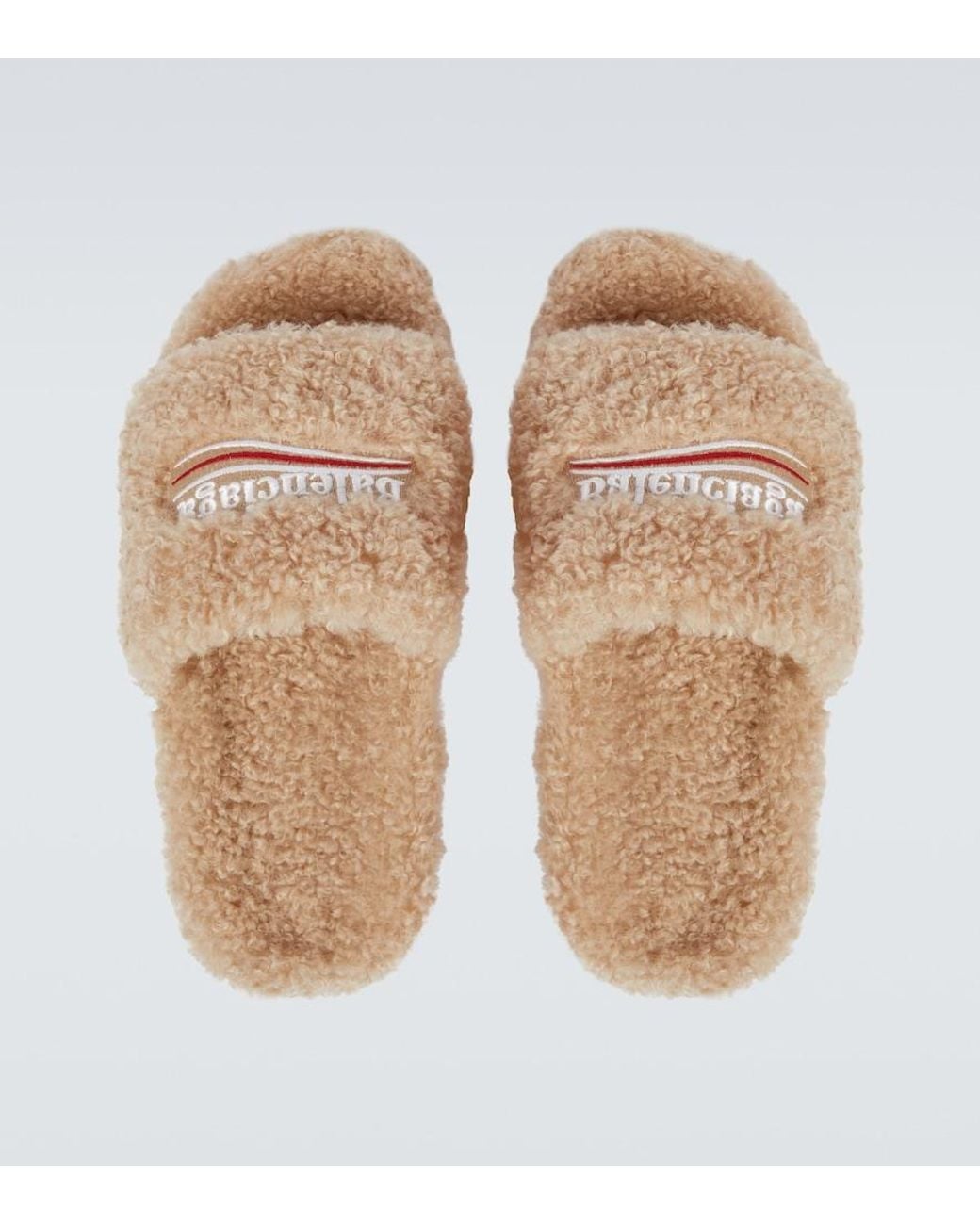 Balenciaga Multicolor Faux-shearling Embroidered Logo Slides for men