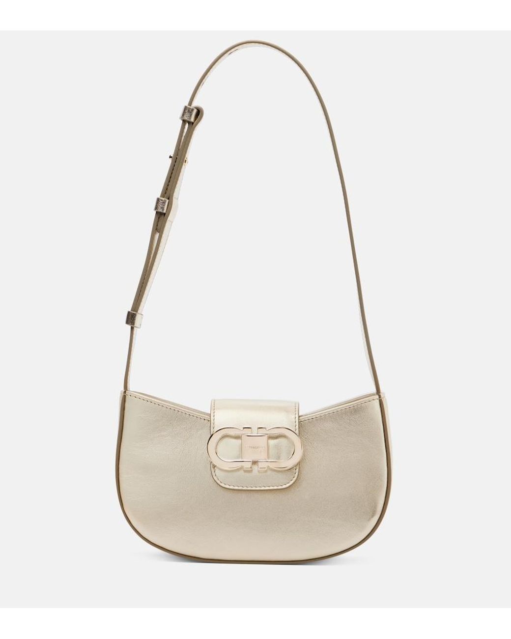 Ferragamo White Gabry Mini Metallic Leather Shoulder Bag