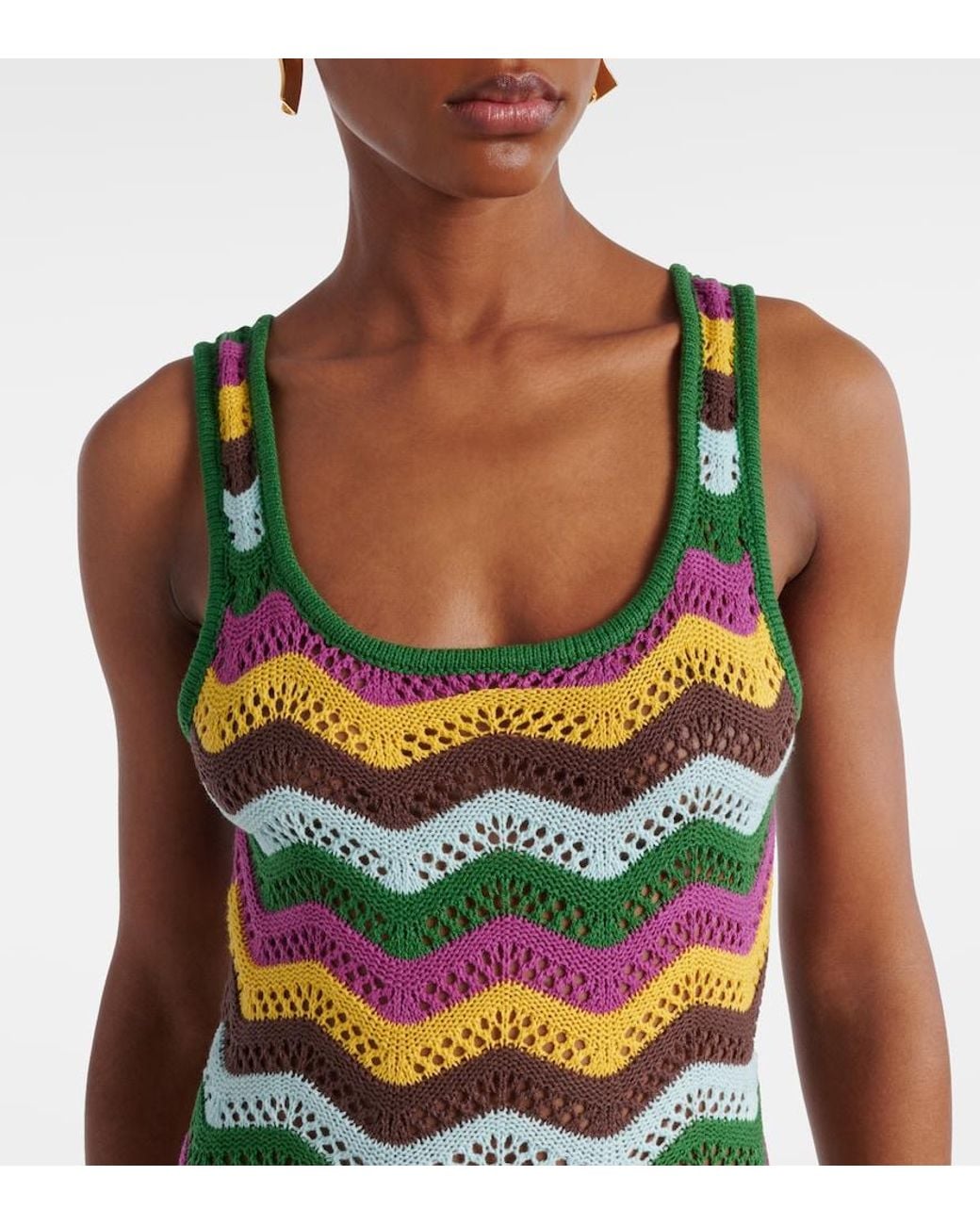 Bananhot Green Lindsay Striped Crochet Minidress