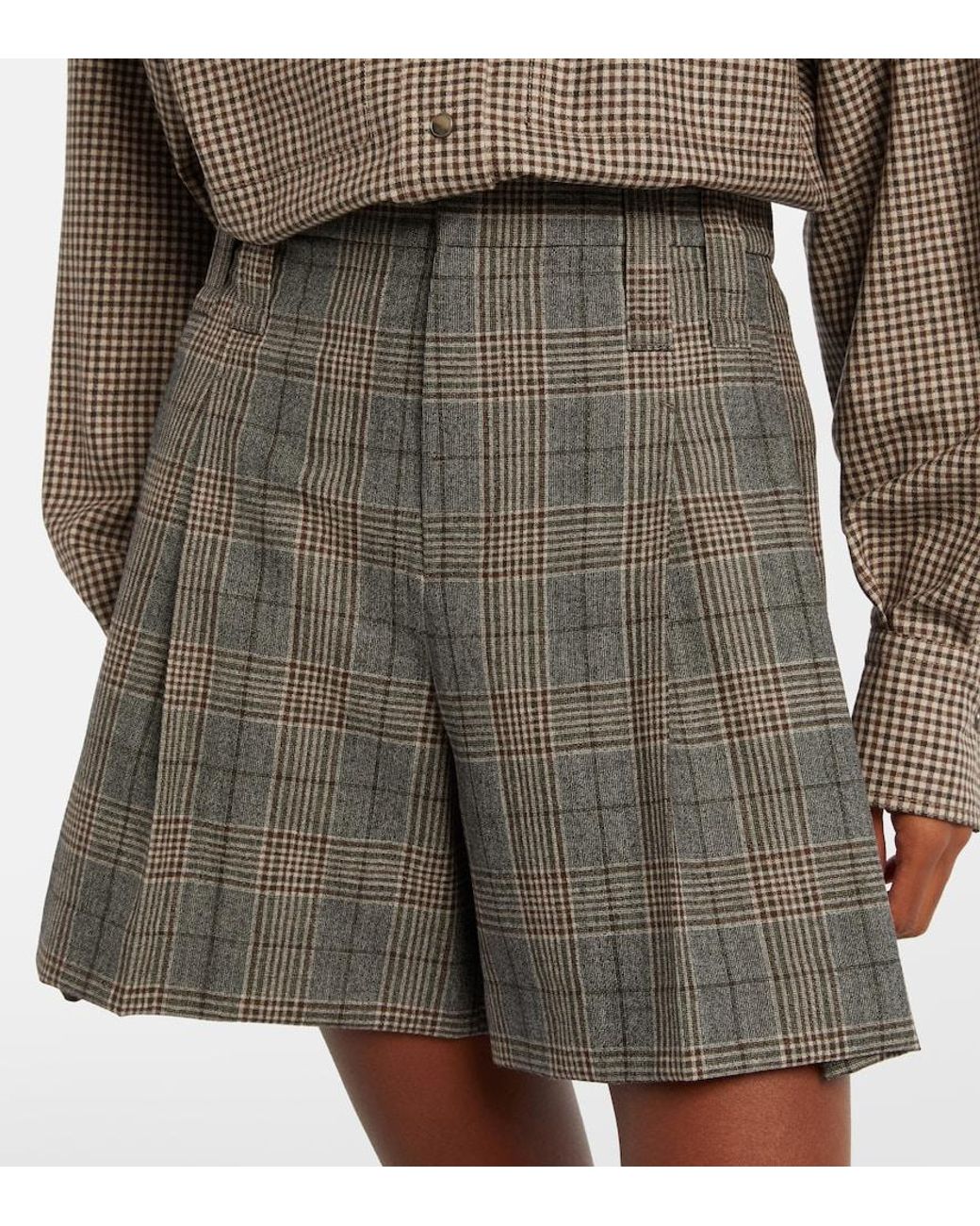 Brunello Cucinelli Gray Checked Virgin Wool Shorts