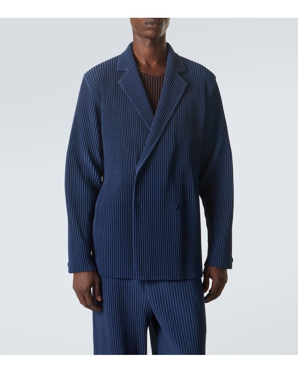 Homme Plissé Issey Miyake Blue Tailored Pleats 1 Double-Breasted Blazer for men