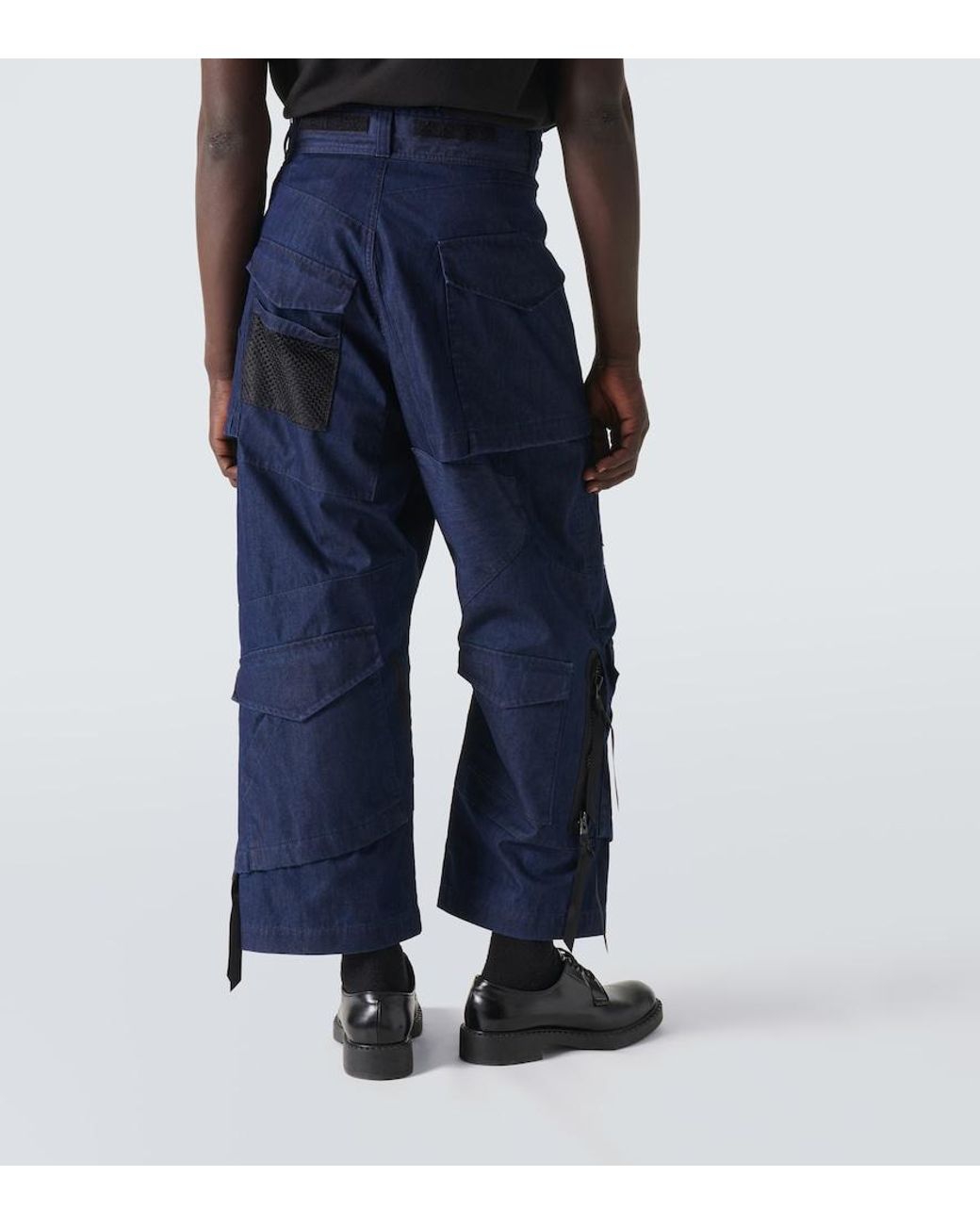 Junya Watanabe Blue Deconstructed Denim Cargo Pants for men