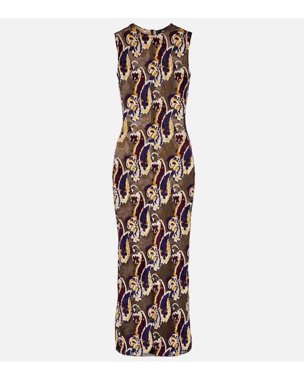 Etro Multicolor Paisley Semi-Sheer Midi Dress
