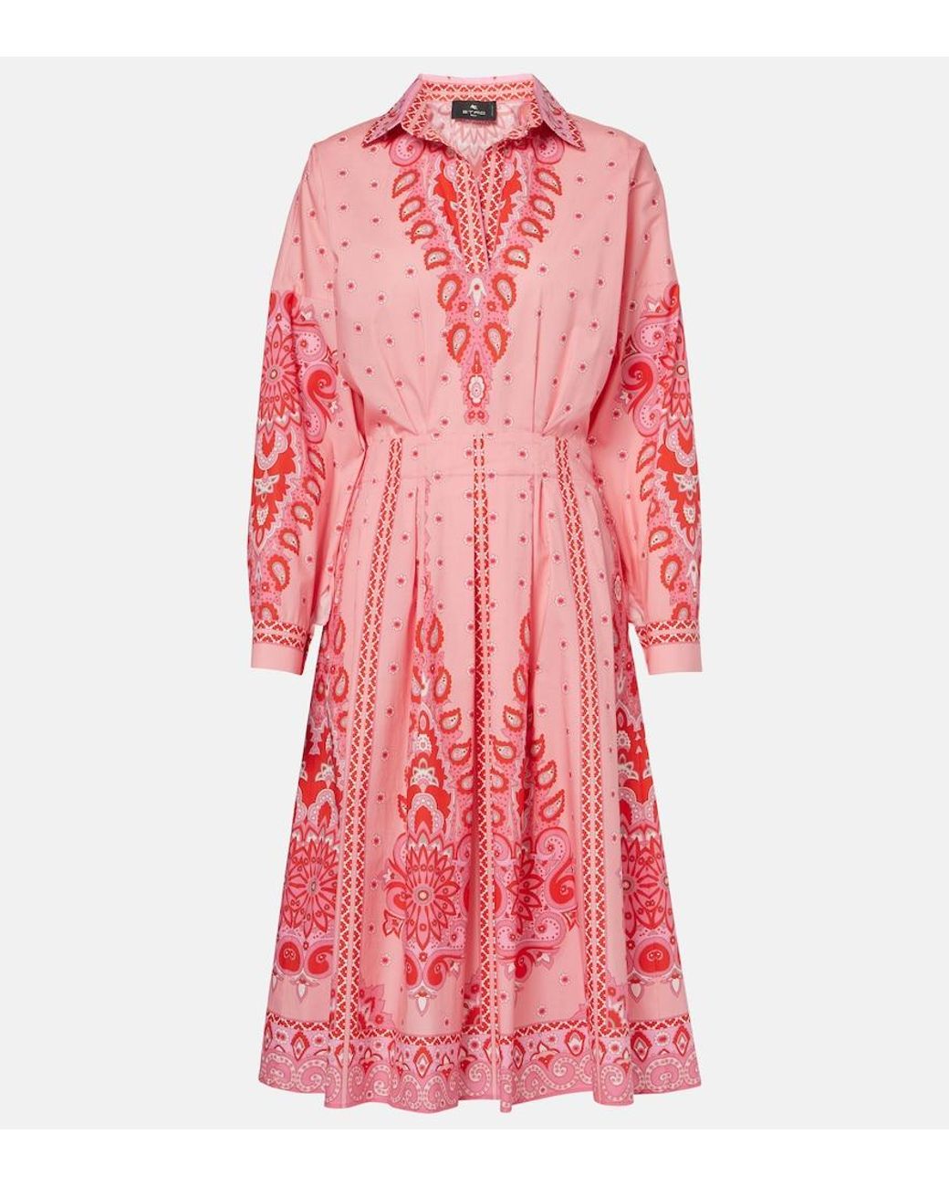 Etro Pink Printed Cotton-Blend Midi Dress