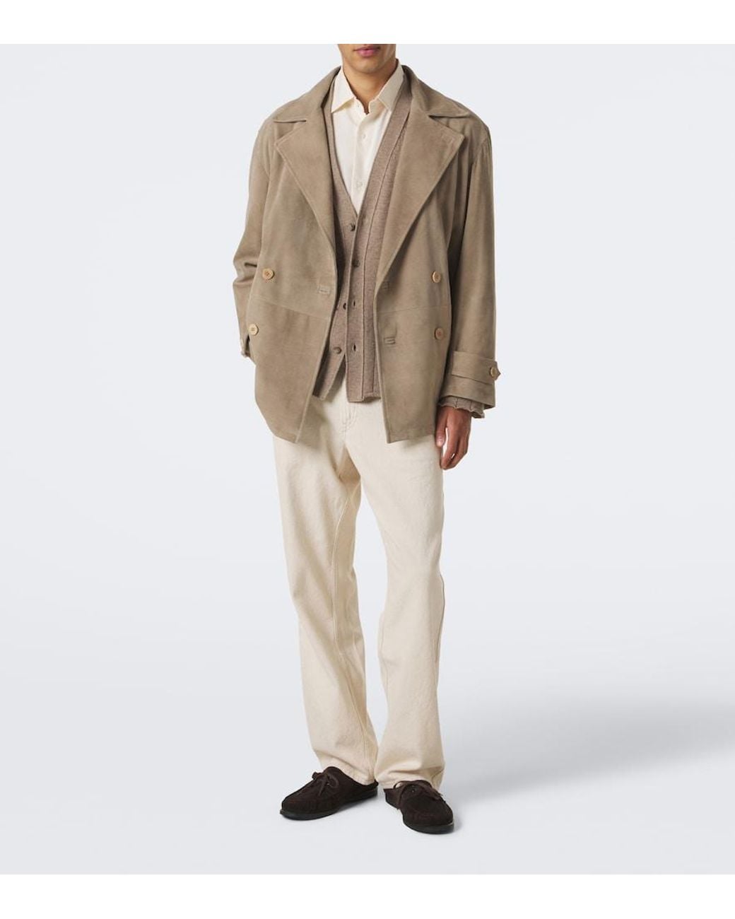 STÒFFA Natural Double-Breasted Suede Jacket for men