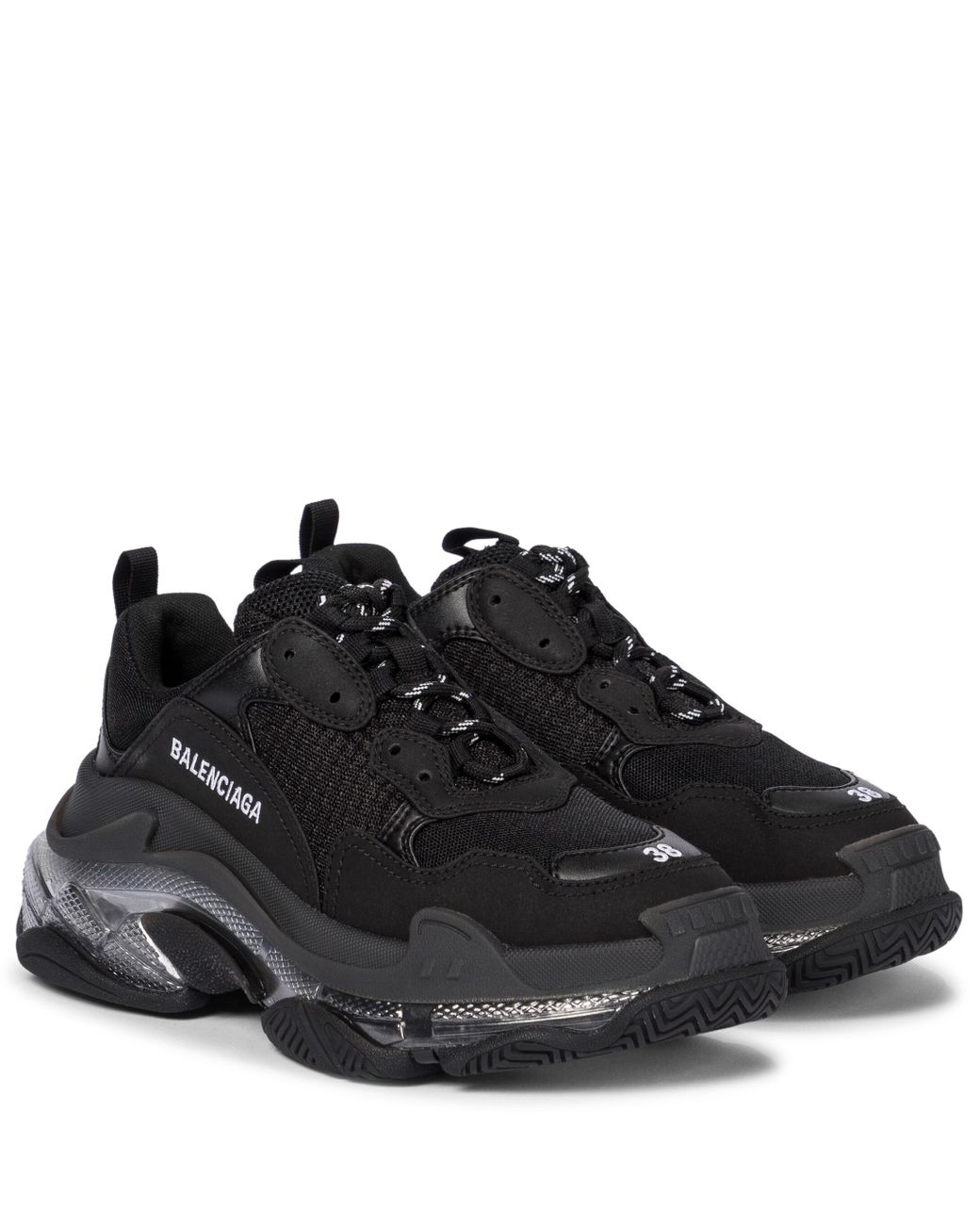 balenciaga triple s black white laces
