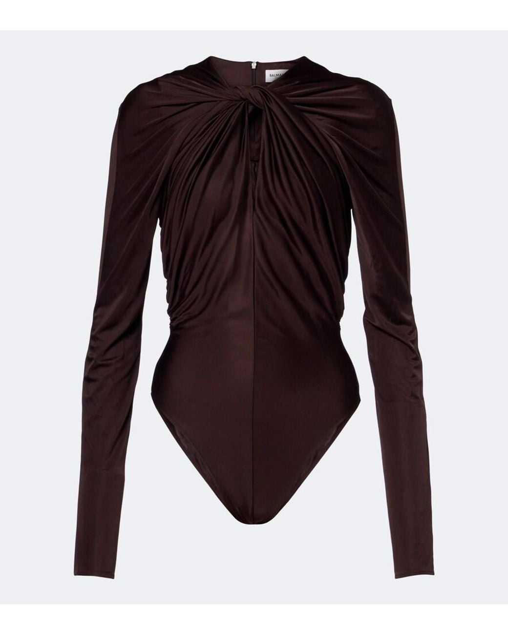 Balmain Brown Draped Satin Bodysuit