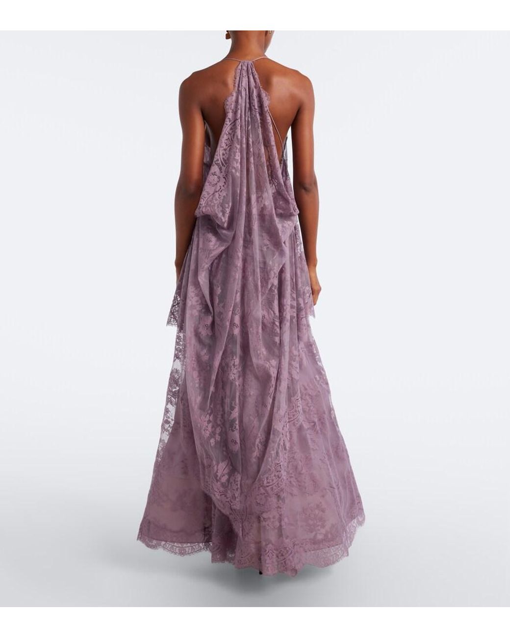 Zimmermann Purple Clash Draped Lace Gown