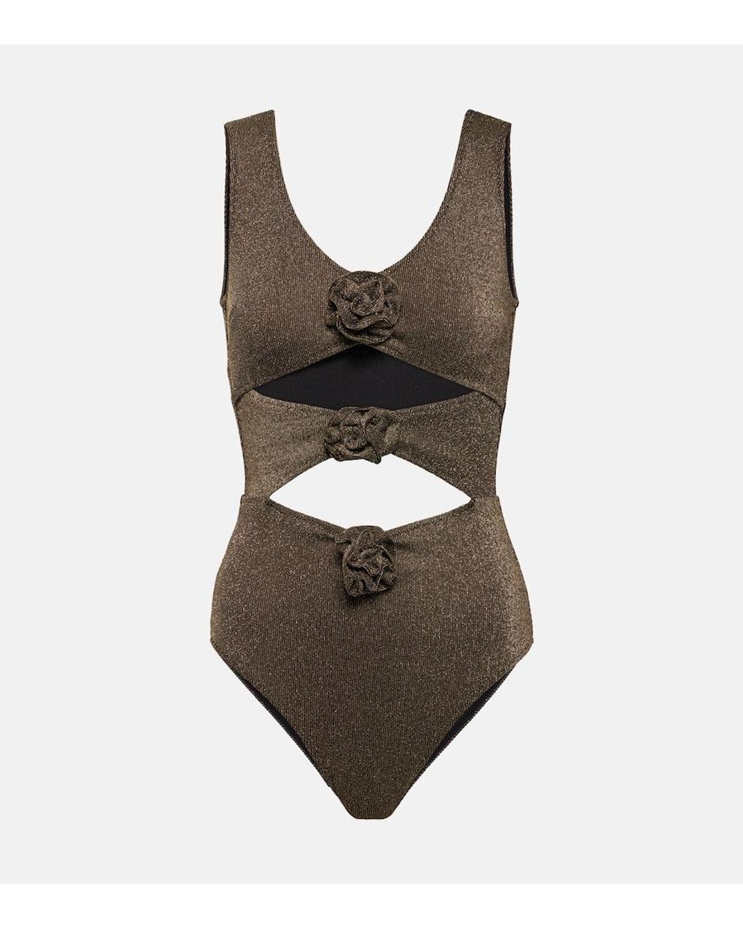 Alexandra Miro Brown Beth Floral-Applique Swimsuit
