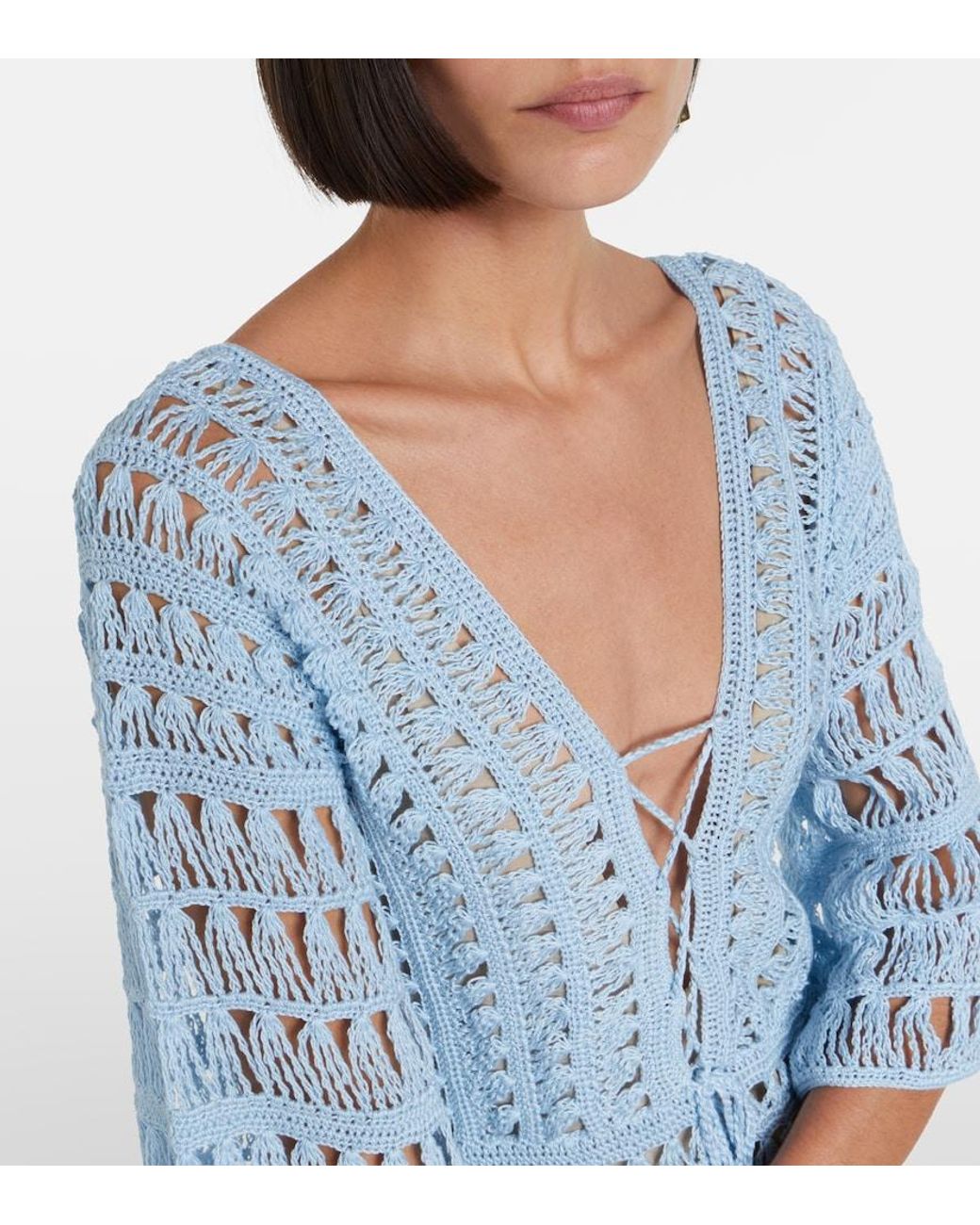 Anna Kosturova Blue Crochet Cotton Maxi Dress