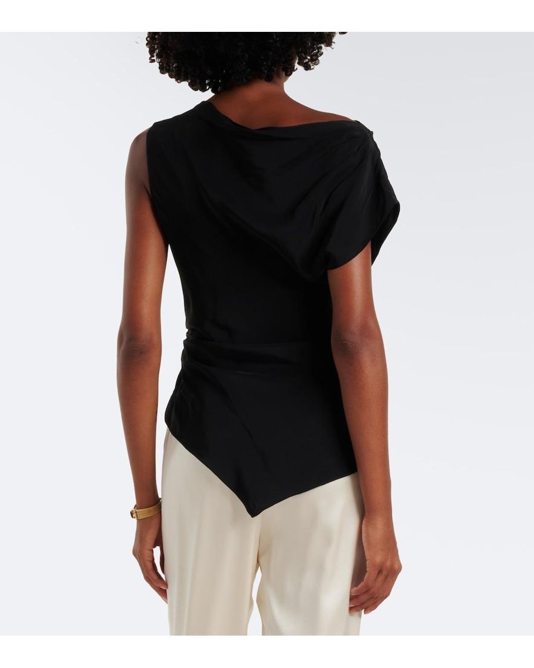 Veronica Beard Black Yvonne Draped Crepe De Chine Top