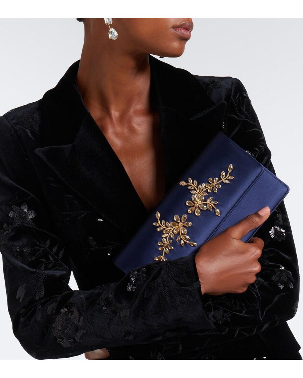 Manolo Blahnik Blue Capripla Embellished Satin Clutch