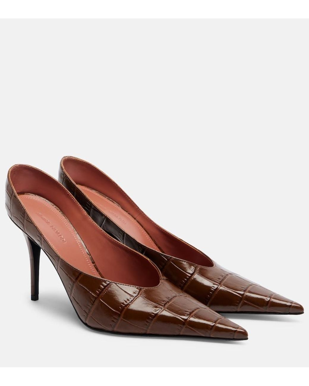 AMINA MUADDI Brown Anok Croc-Effect Leather Pumps