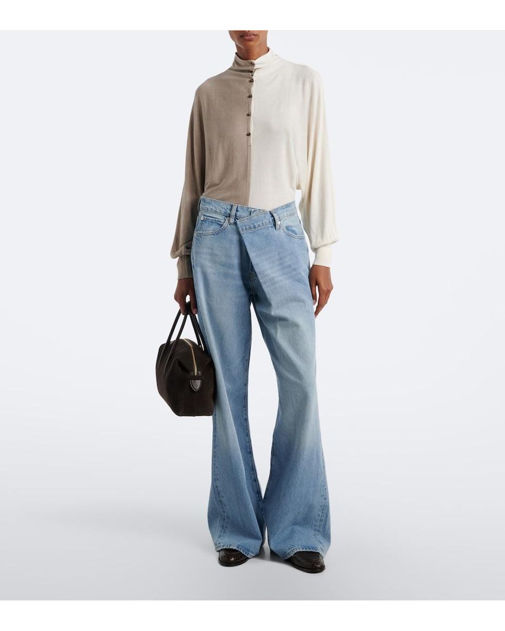 FRAME Blue Crossover Wide-Leg Jeans