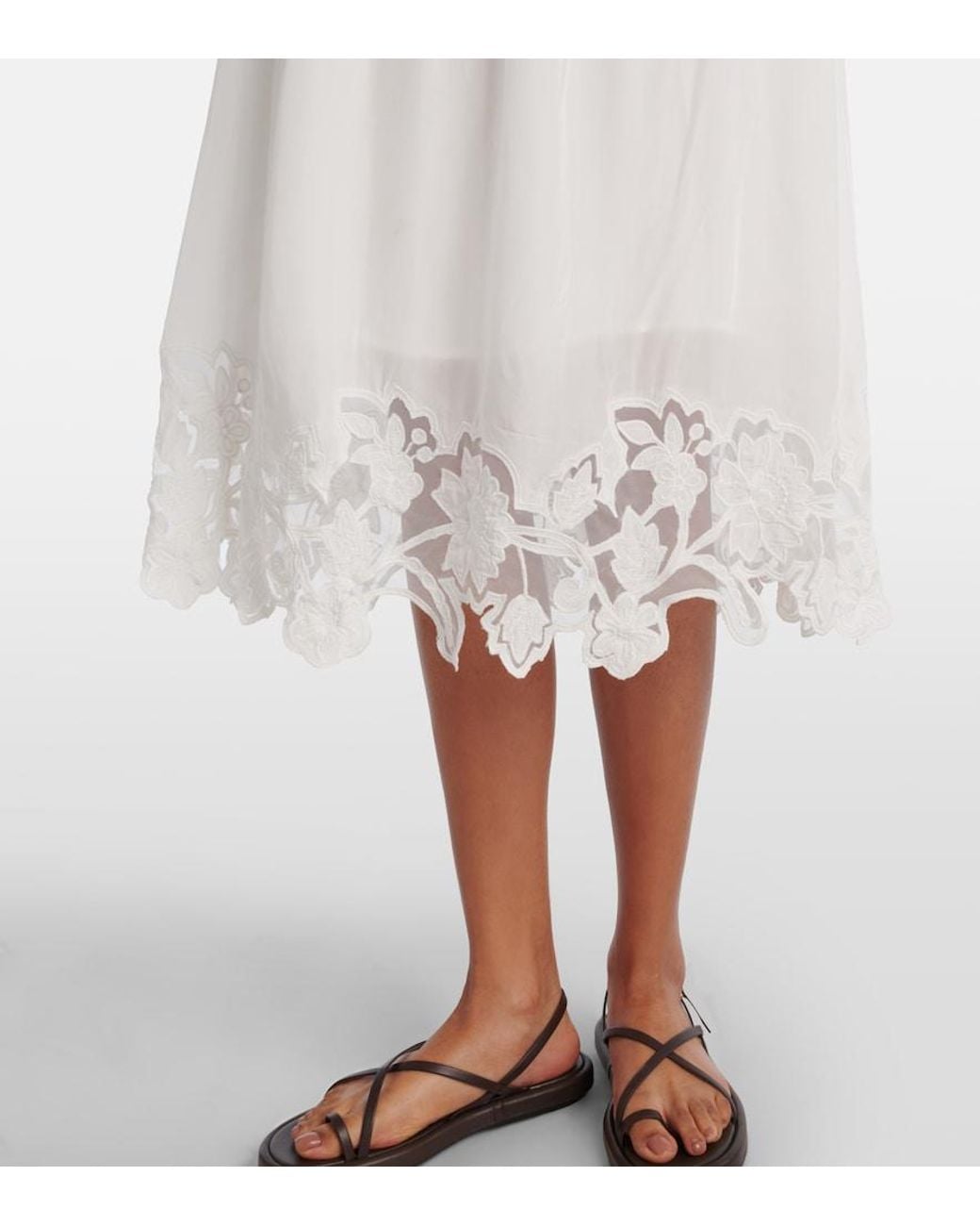 Velvet White Bianca Lace-Trimmed Midi Dress