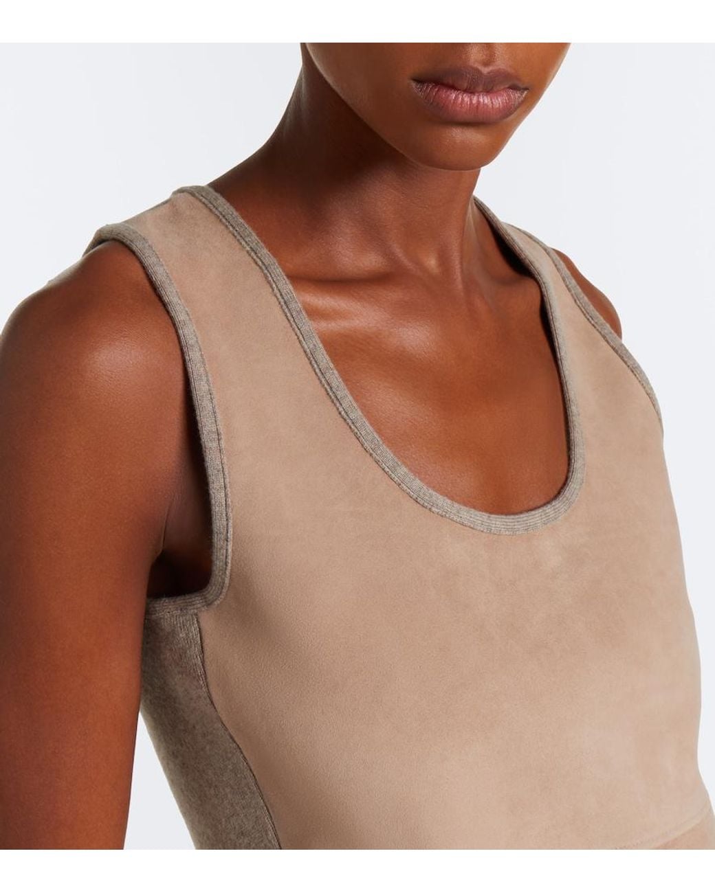 Max Mara Brown Wool And Cashmere-Paneled Suede Top