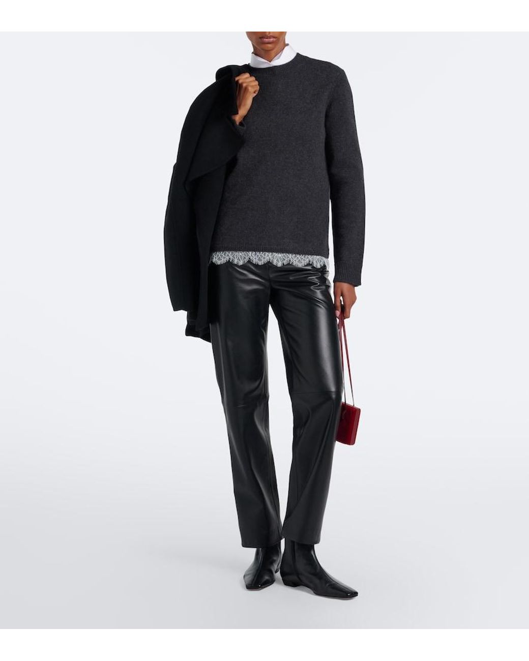 Loulou de Saison Black Arvo Lace-Trimmed Cashmere Sweater