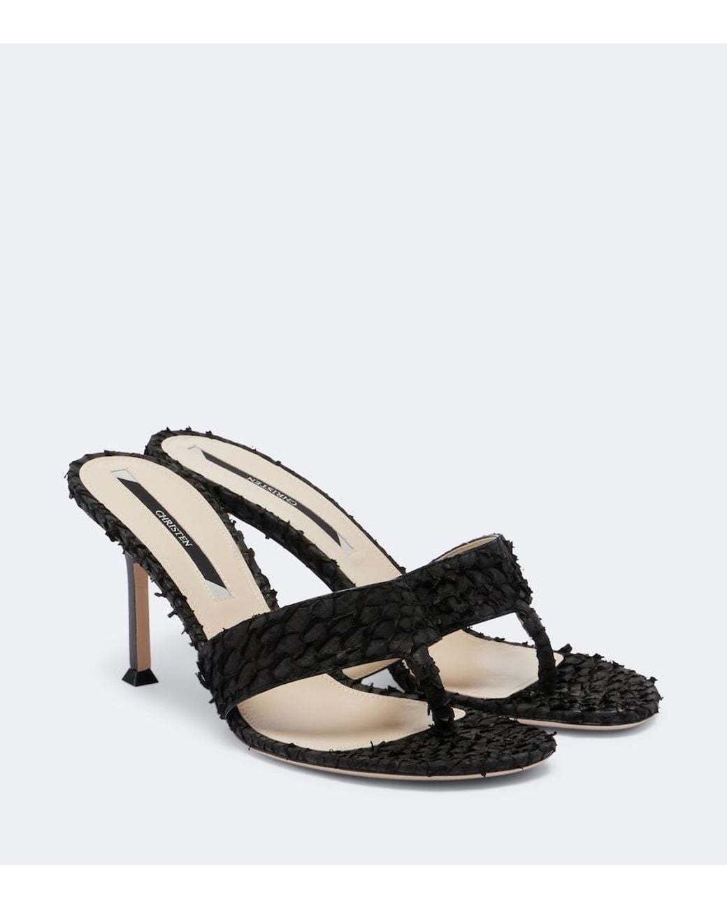 Christen Black Helix Leather Thong Sandals