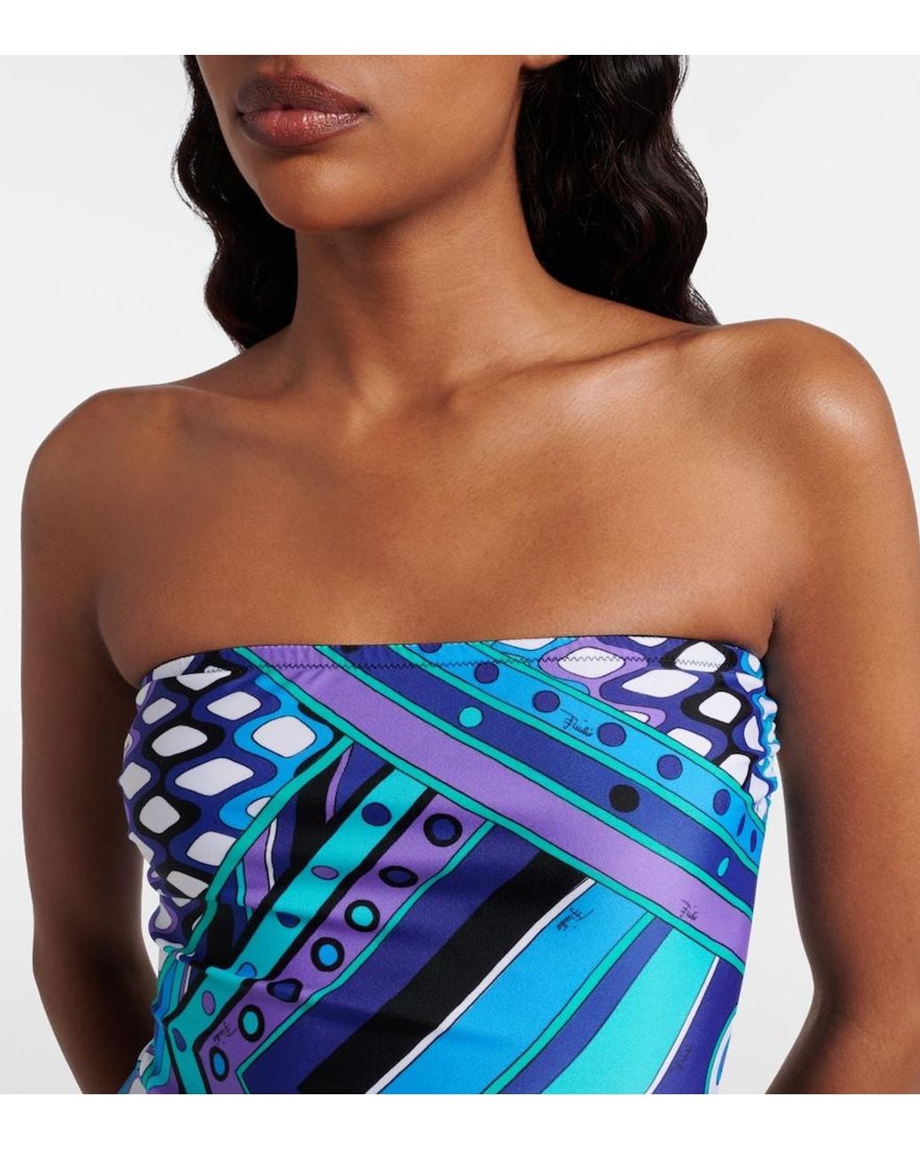 Emilio Pucci Blue Vivara Strapless Swimsuit
