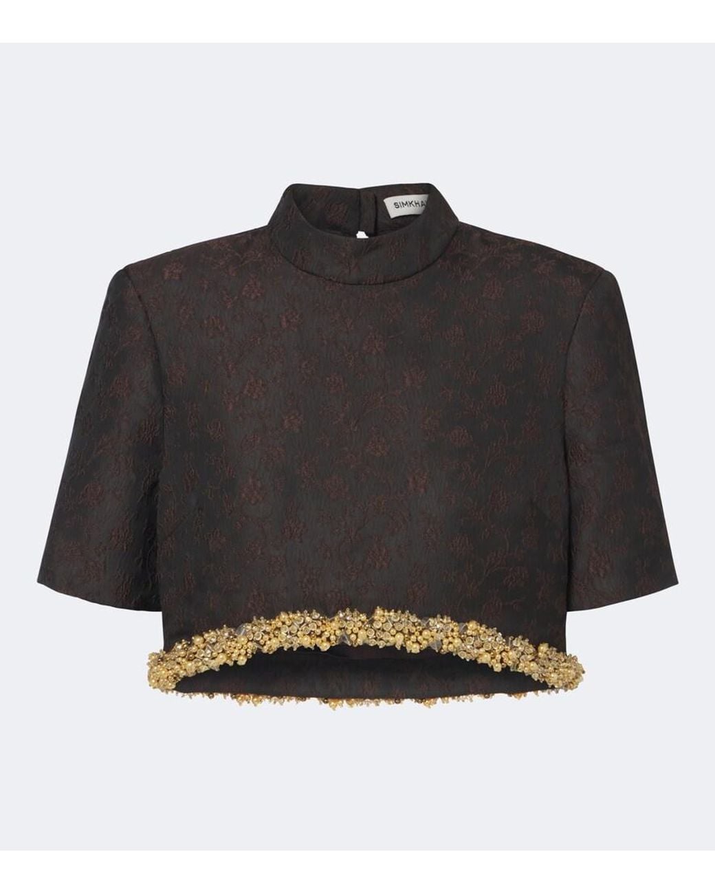 Jonathan Simkhai Black Jalen Embellished Jacquard Crop Top