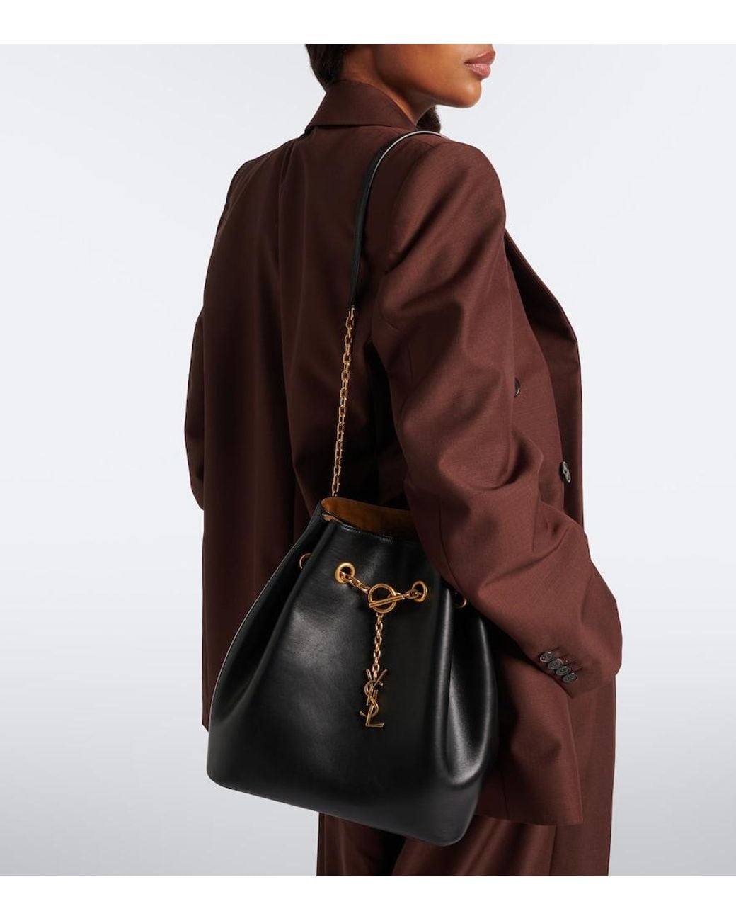 Saint Laurent Black Le Sailor Small Leather Bucket Bag