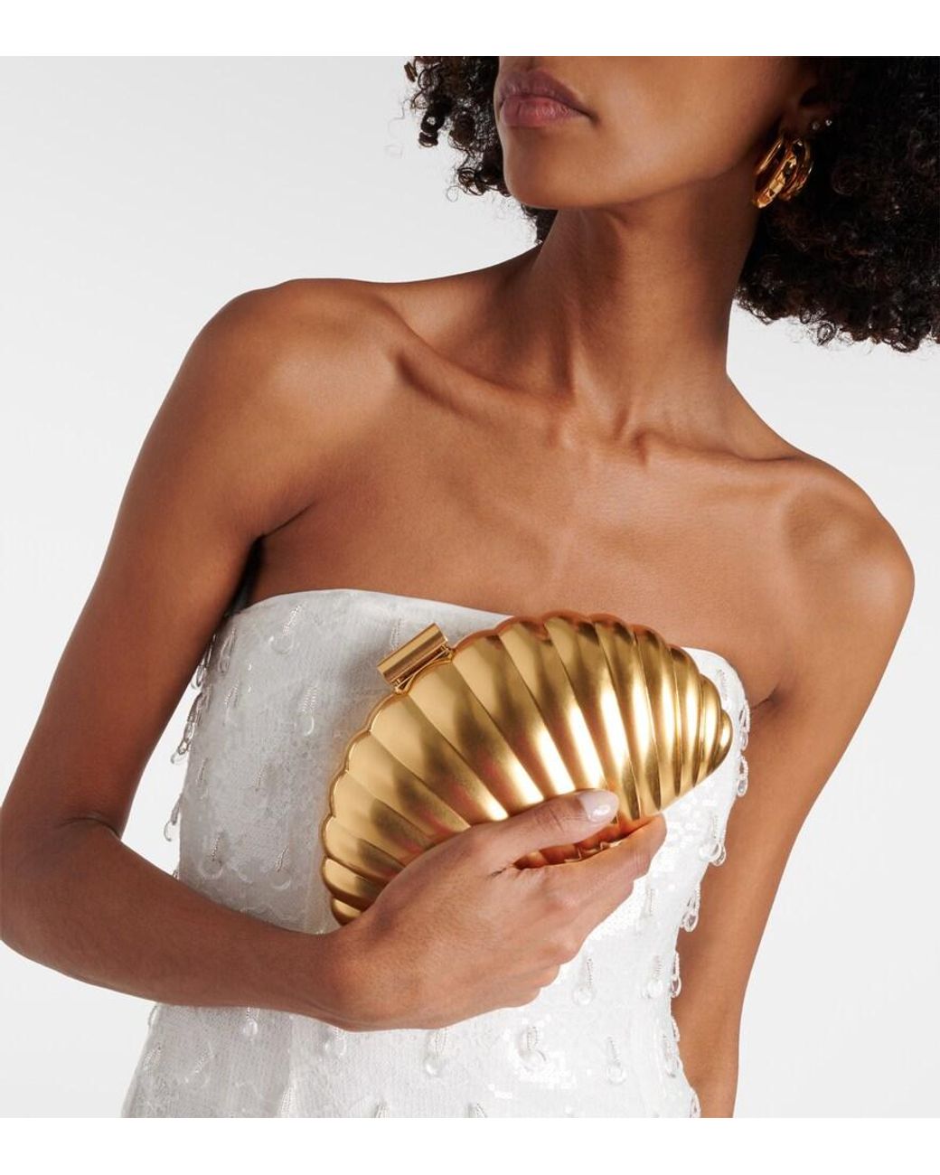 Jonathan Simkhai Metallic Monet Shell Clutch