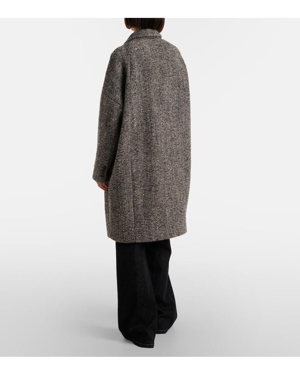 Brunello Cucinelli Gray Herringbone Wool-Blend Coat