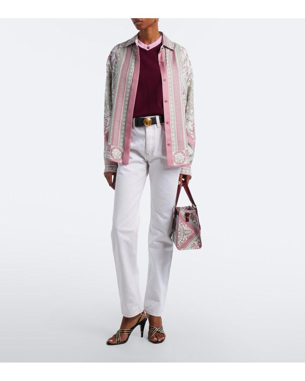 Camisa Greca De Sarga De Seda Estampada Versace de color Pink