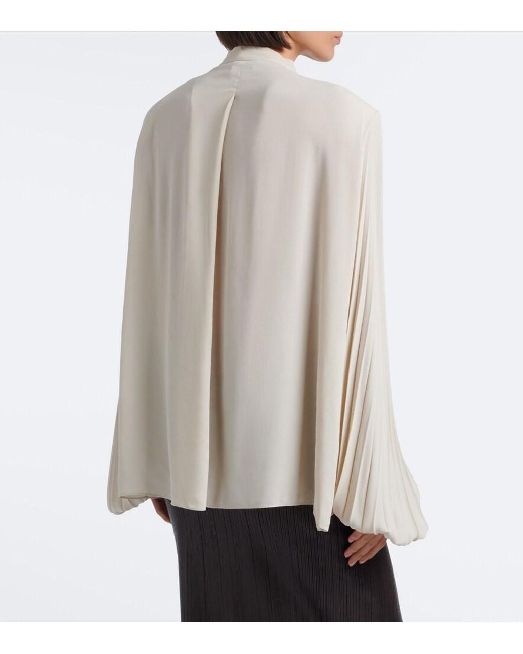 Tom Ford Natural Plisse Tie-Neck Crepe De Chine Blouse