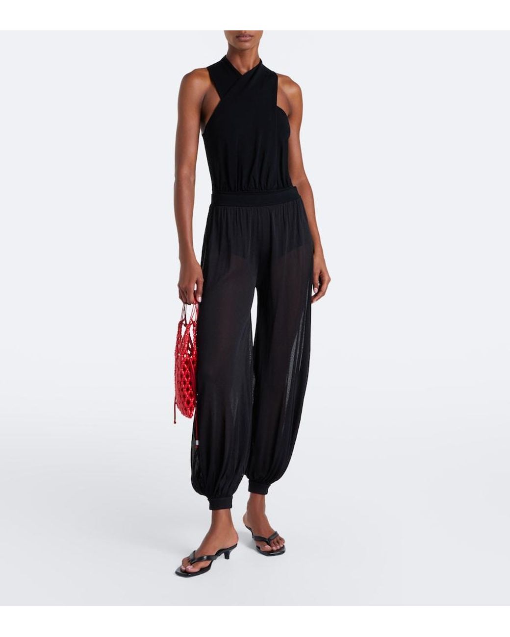 Jonathan Simkhai Black Flora Sheer Knit Balloon Pants