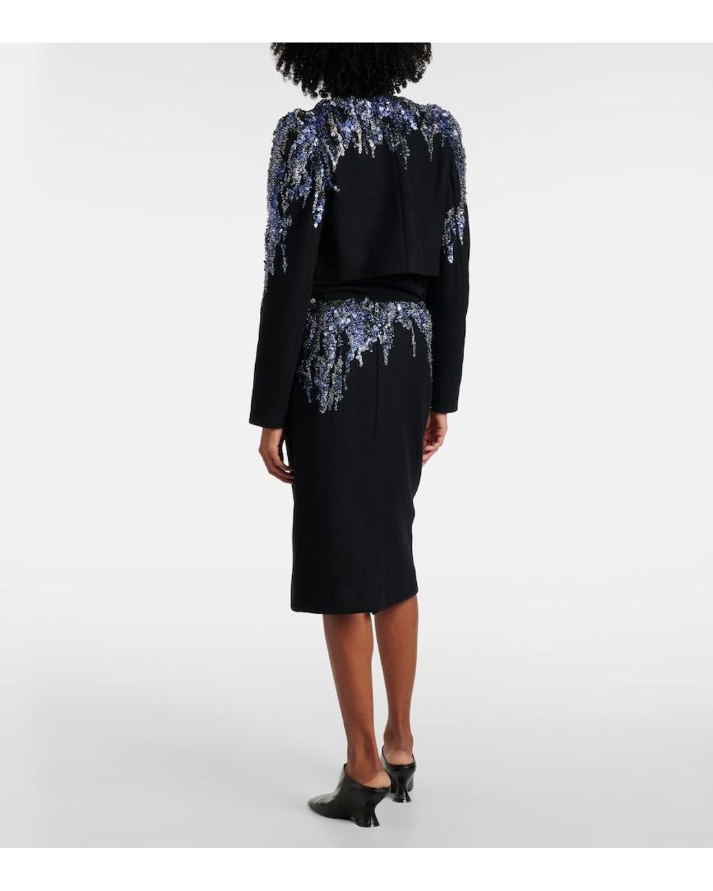 Dries Van Noten Black Sequined Wool-Blend Midi Skirt