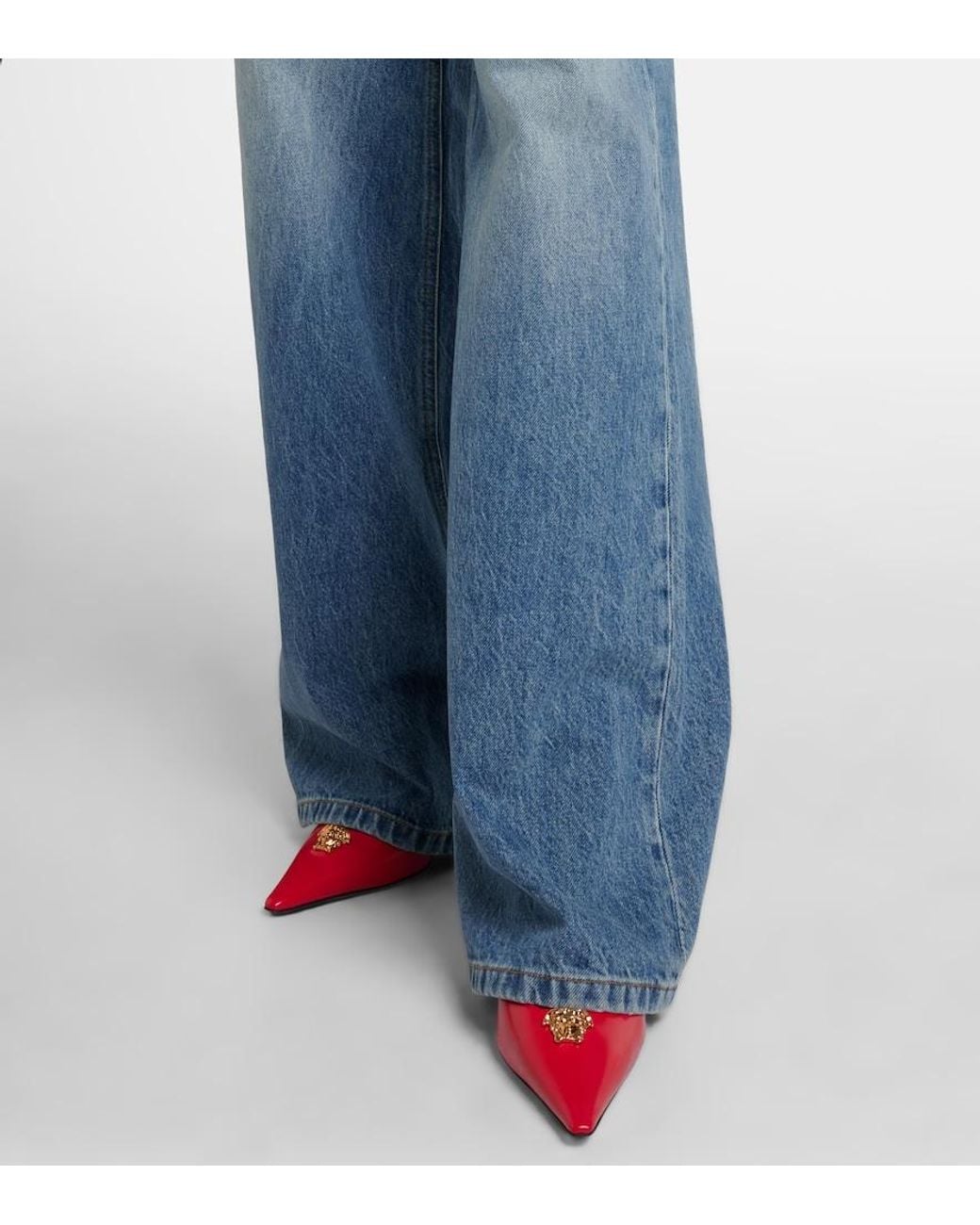Versace Blue Mid-Rise Wide-Leg Jeans