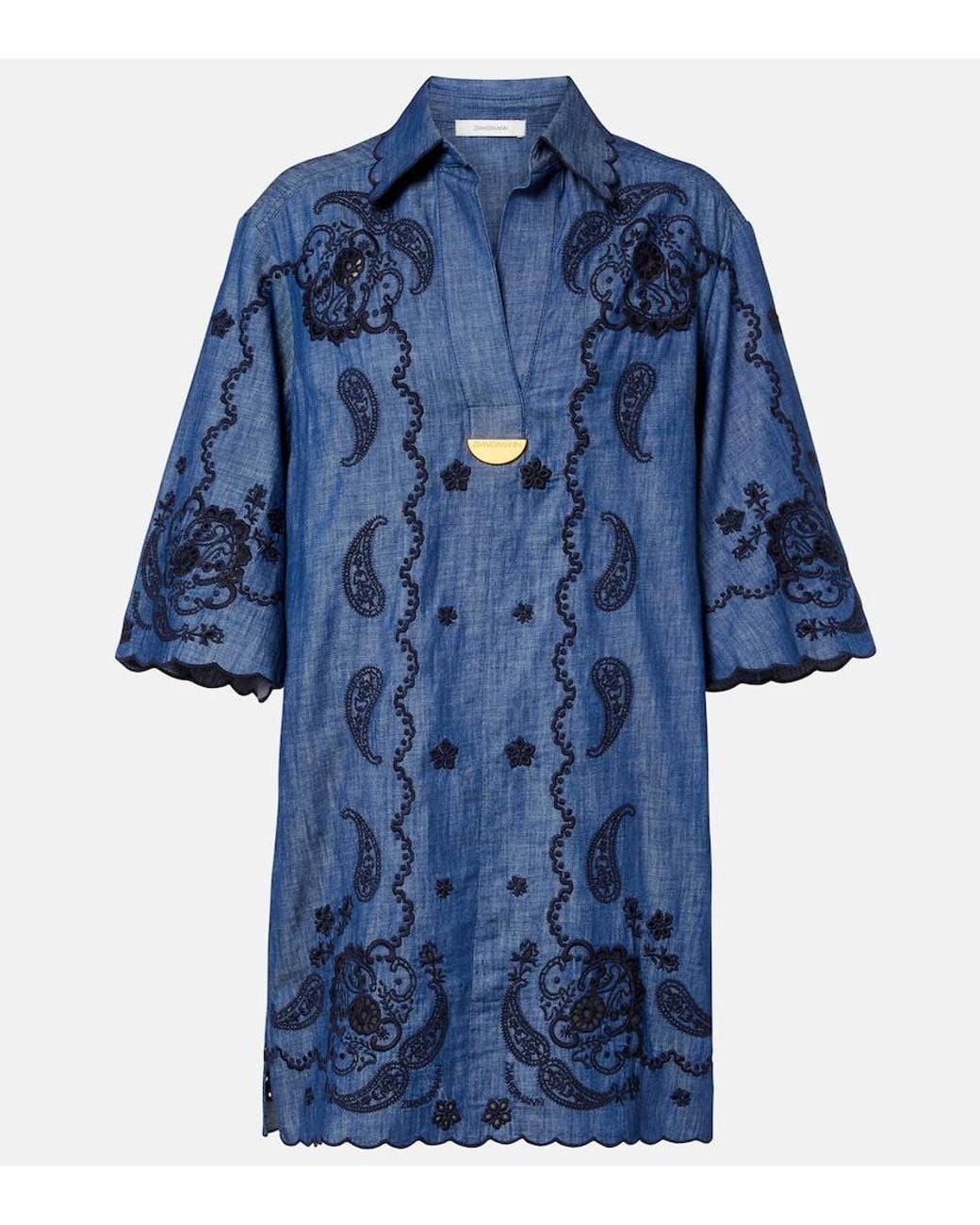 Zimmermann Blue Embroidered Cotton Chambray Minidress