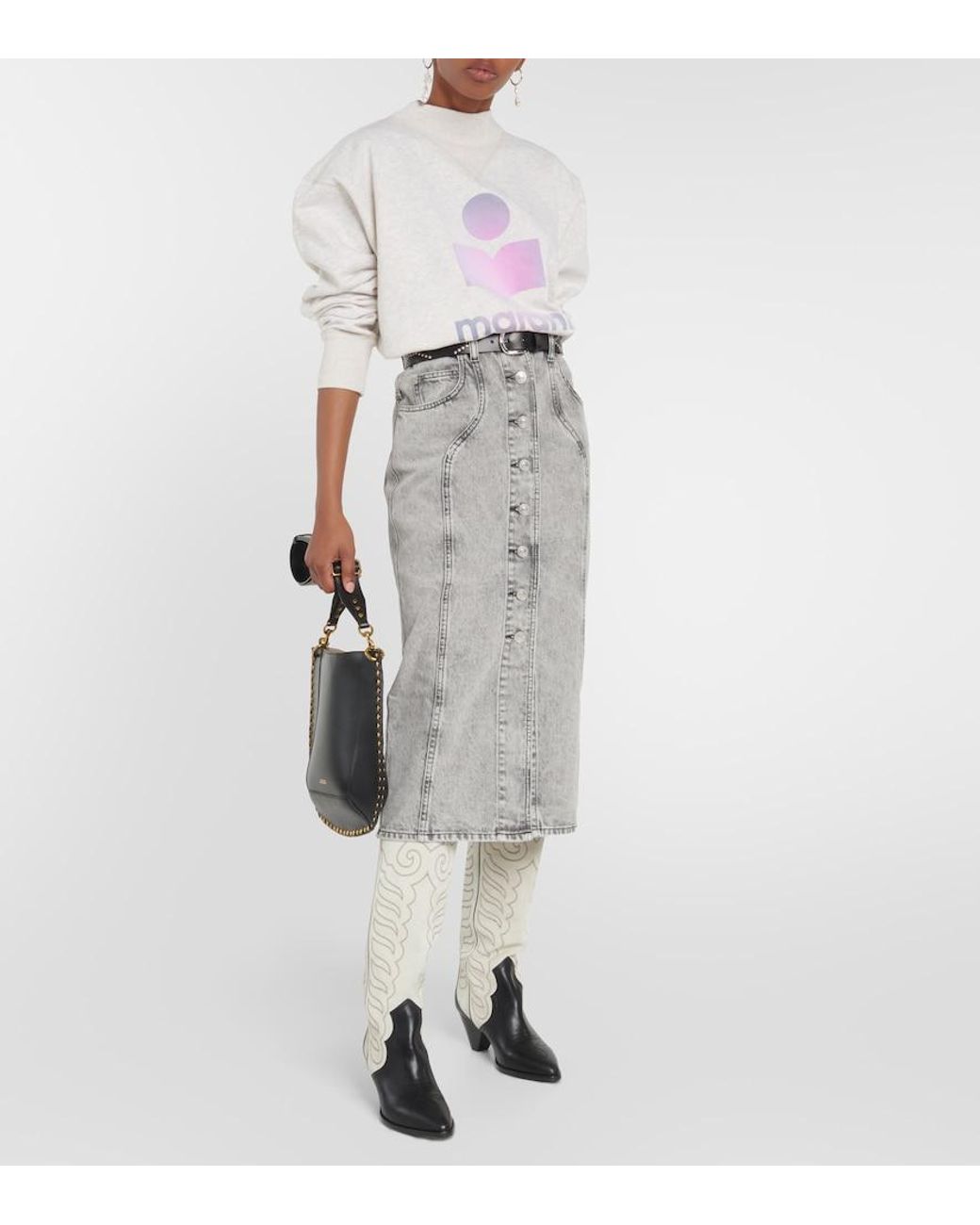 Isabel Marant Gray Vandy Denim Midi Skirt