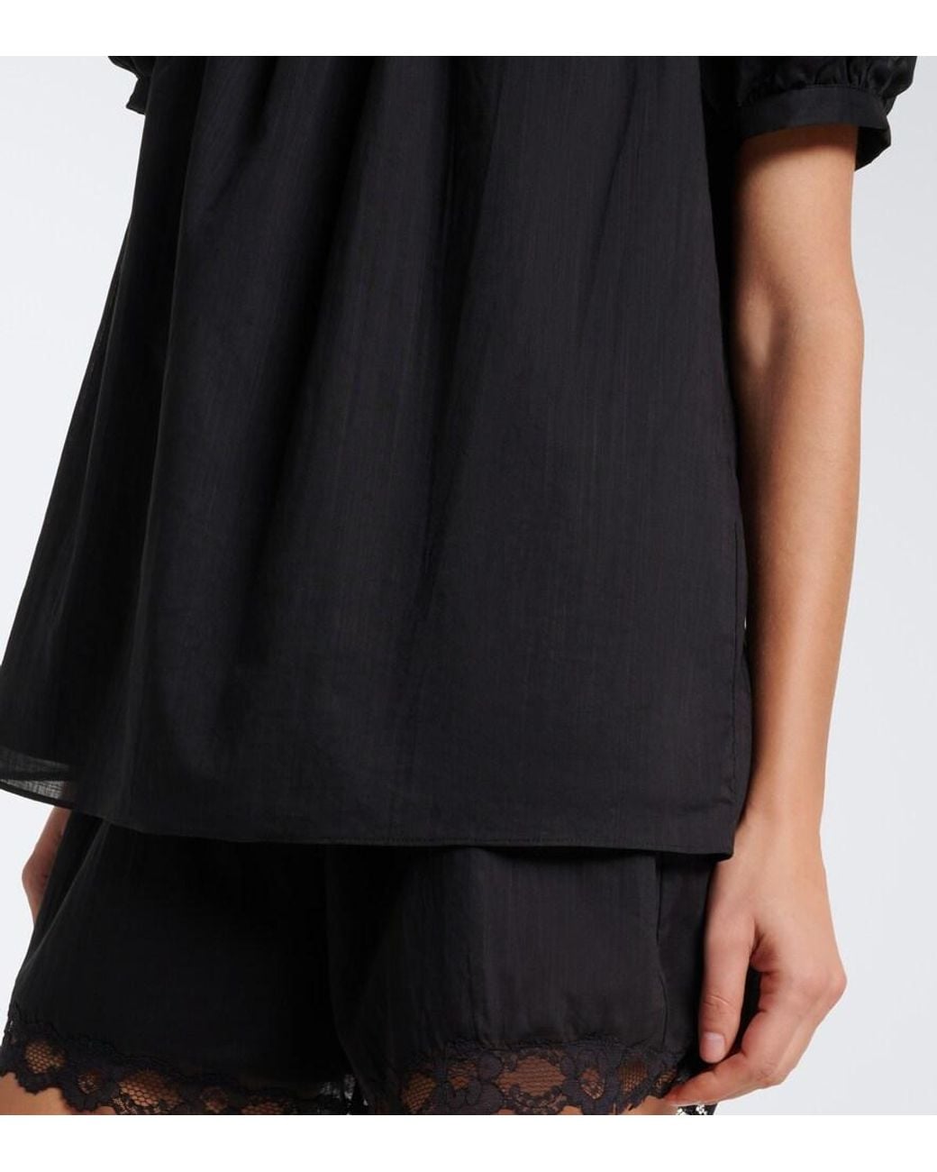 Posse Black Marilyn Lace-Trimmed Cotton Top