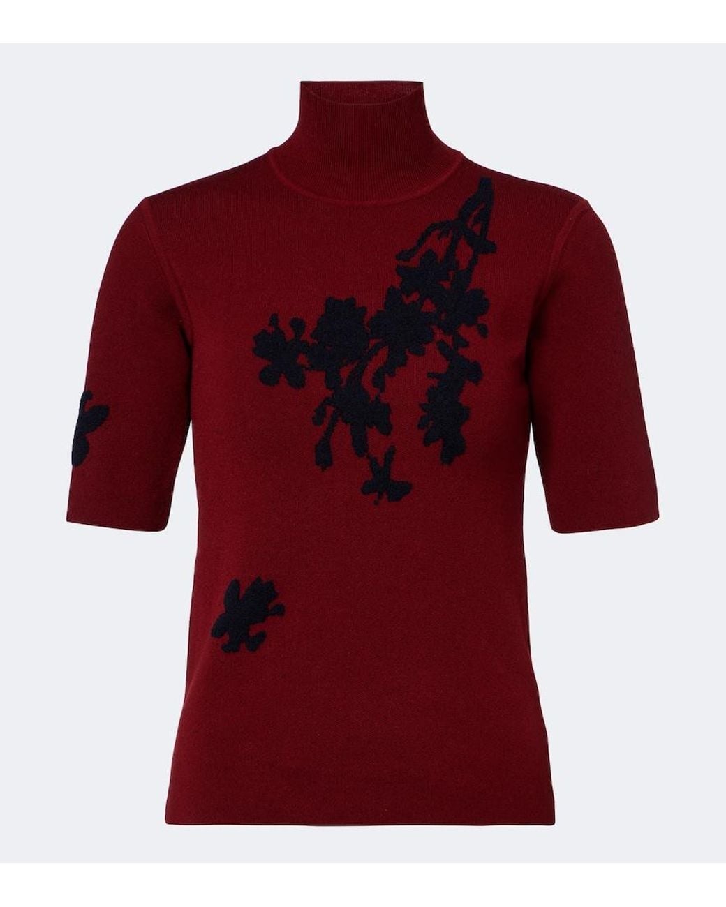 Erdem Red Floral Jacquard Turtleneck Sweater