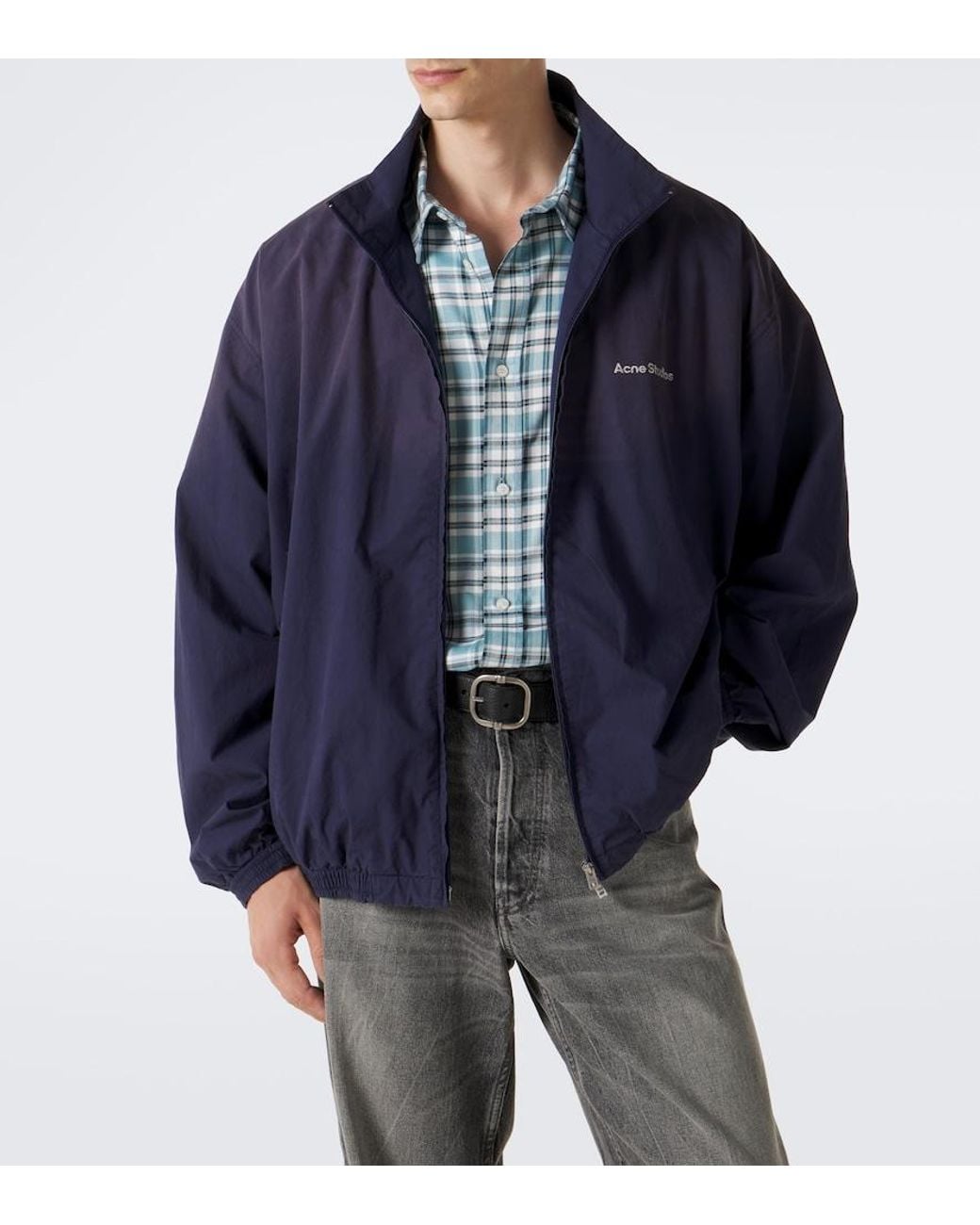 Acne Blue Logo Cotton Poplin Jacket for men