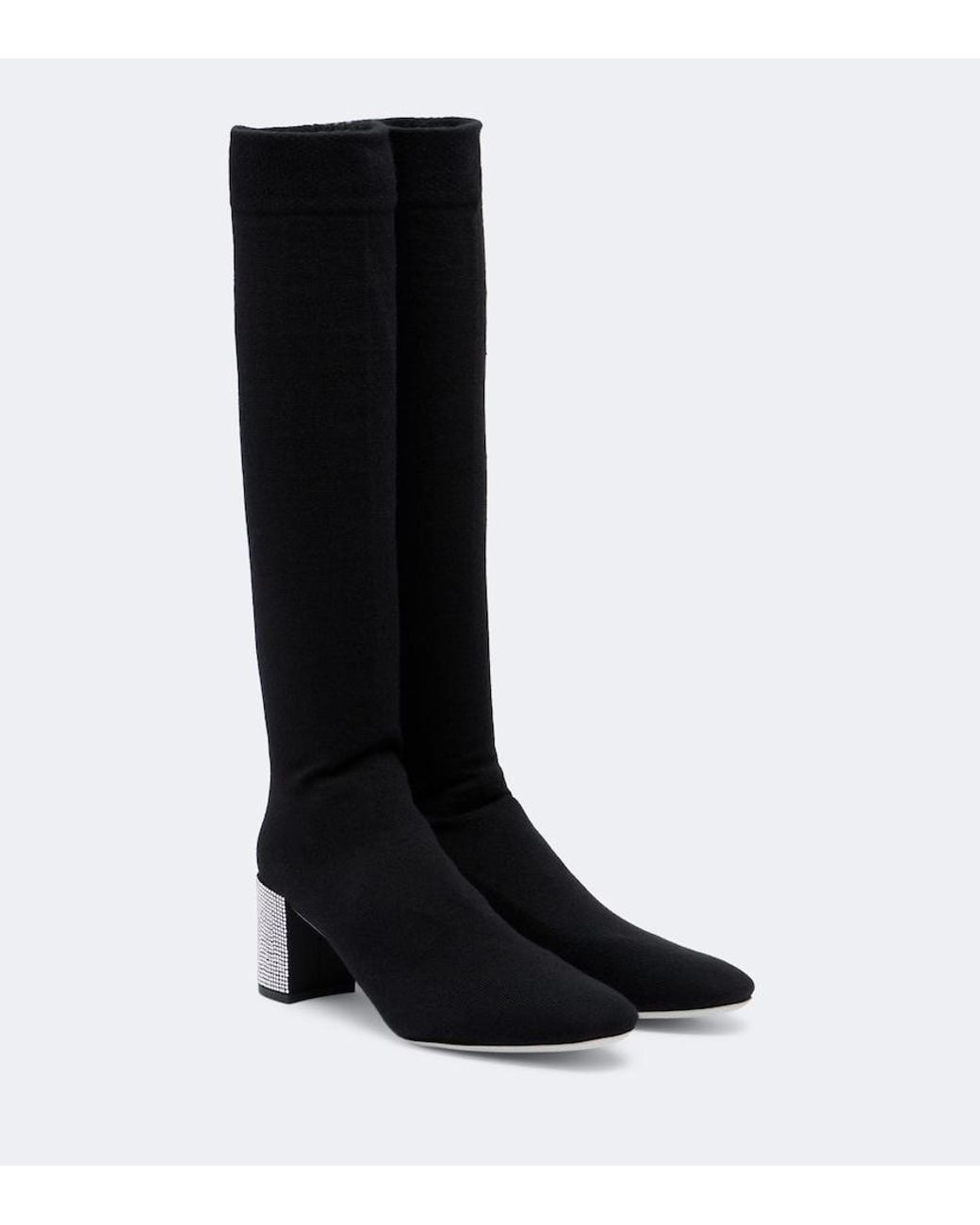 Rene Caovilla Black Sonia Crystal-Embellished Knee-High Boots