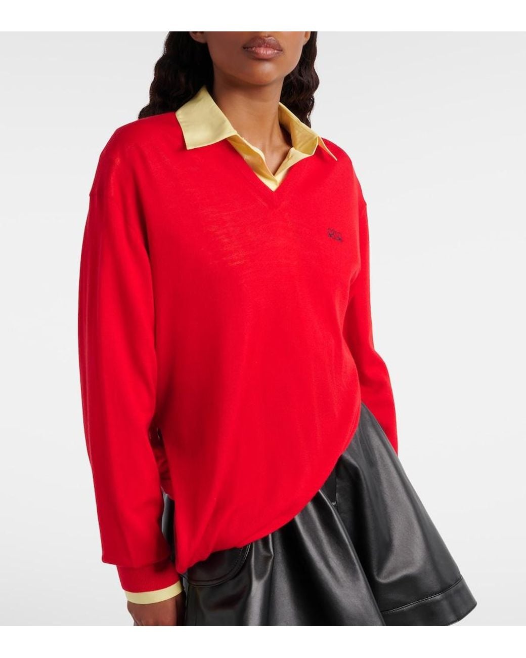 Loewe Red Double L Asymmetric Wool Sweater