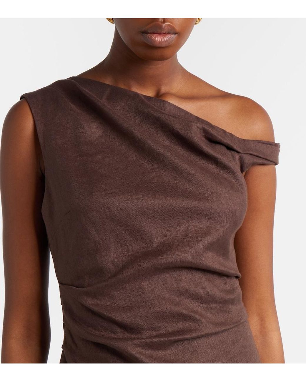 Sir Brown One-Shoulder Linen Minidress