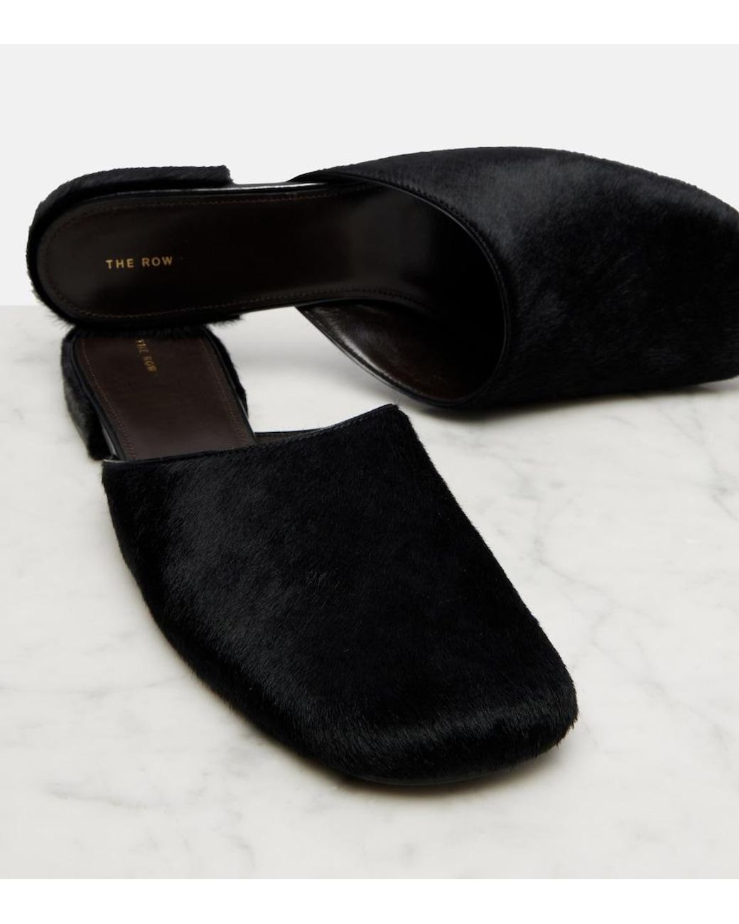 The Row Black Penelope Calf Hair Mules