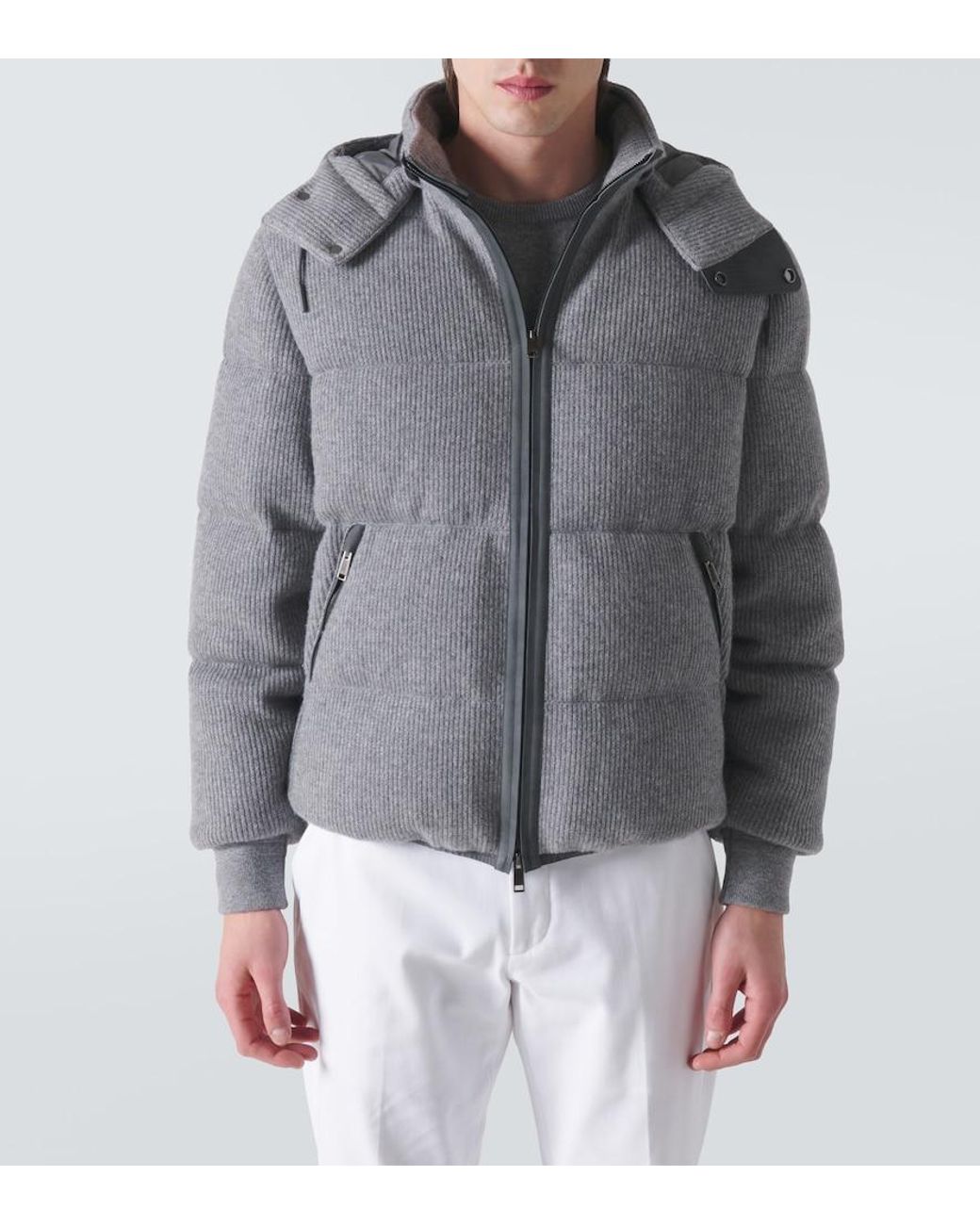 Zegna Gray Ribbed-Knit Cashmere-Blend Down Jacket for men