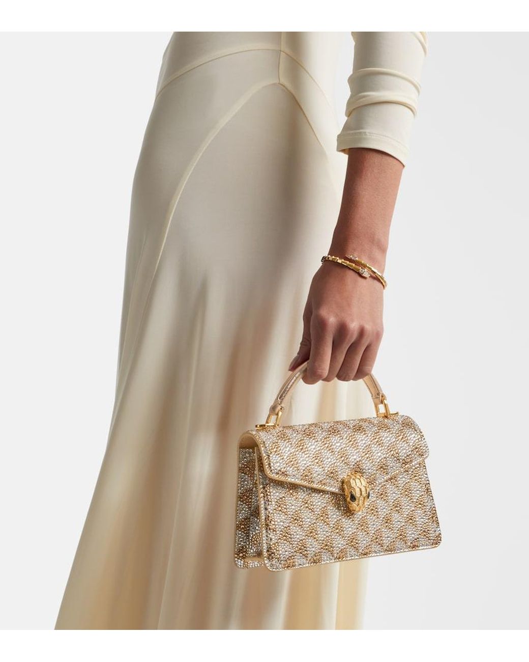 BVLGARI Metallic Serpenti Forever Mini Embellished Suede Top-Handle Bag