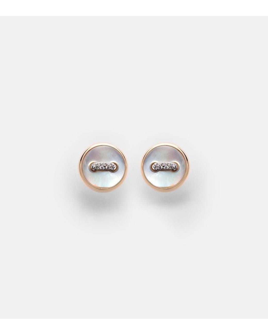 Pomellato White Pom Pom Dot 18Kt Rose Earrings With Mother Of Pearl And Diamonds