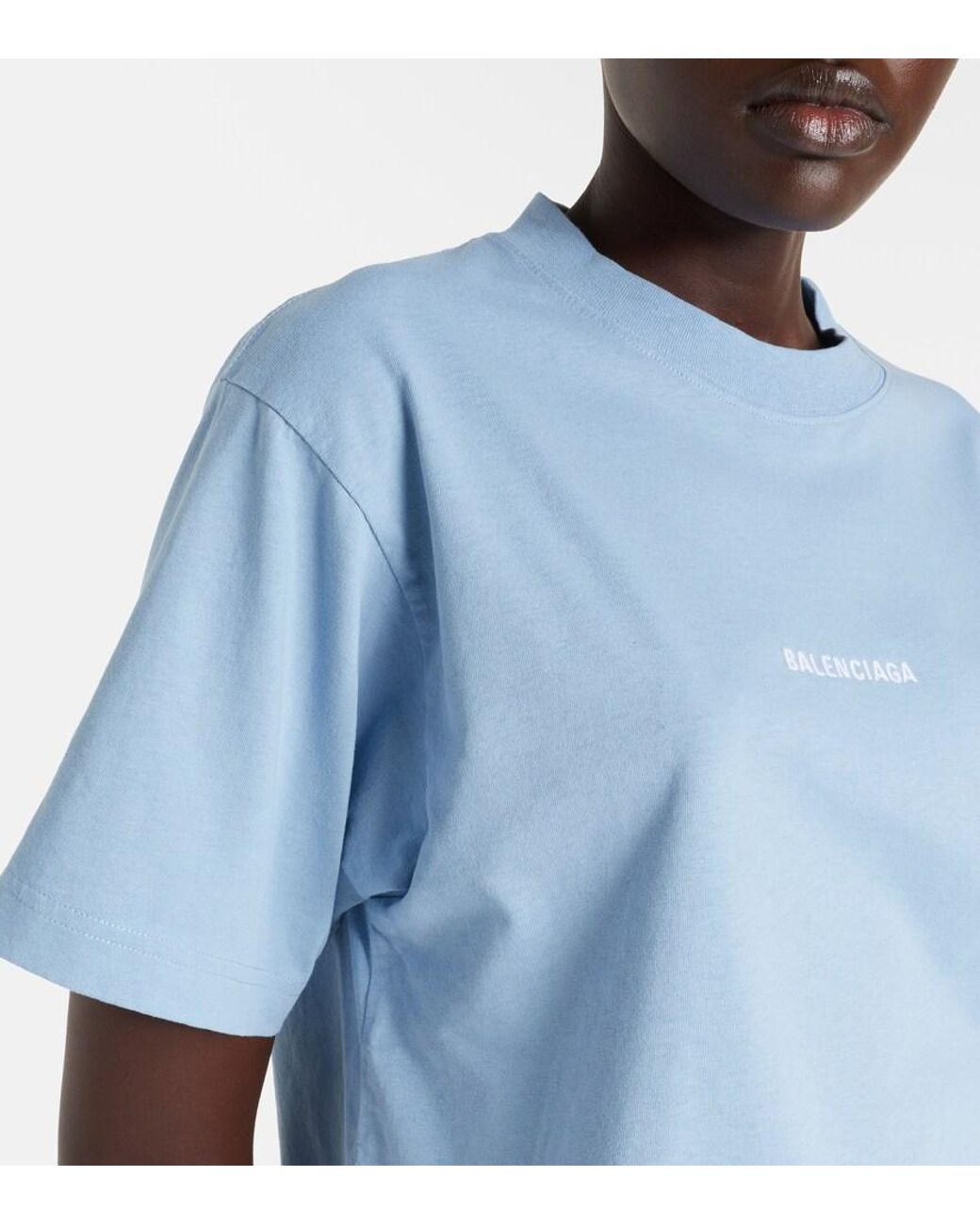 Balenciaga Blue Besticktes T-Shirt Aus Baumwoll-Jersey