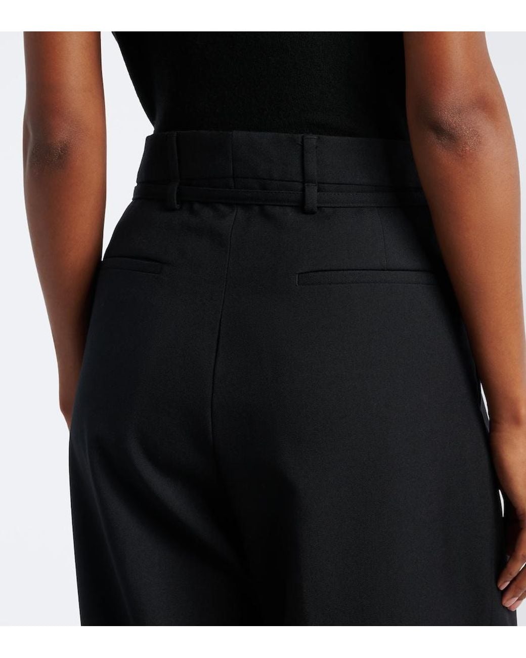 Dries Van Noten Black Belted Pleated Wool Wide-Leg Pants